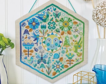 SATSUMA STREET Garden Party Cool counted cross stitch patterns at thecottageneedle.com wall art color block