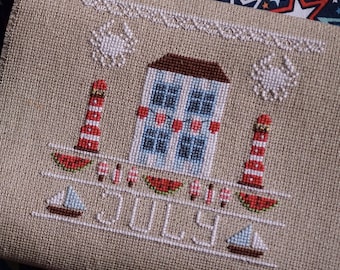 PDF DOWNLOAD July #7 Nautical Cute Houses series digital counted cross stitch pattern by Punochka at cottageneedle.com