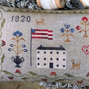 STACY NASH Summer House Pinkeep counted cross stitch patterns at cottageneedle.com 4th of July red white and blue