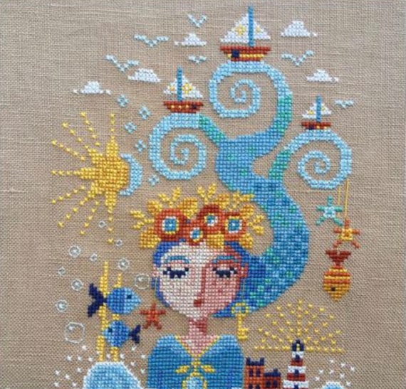 大判クロスステッチ完成品「帆船」