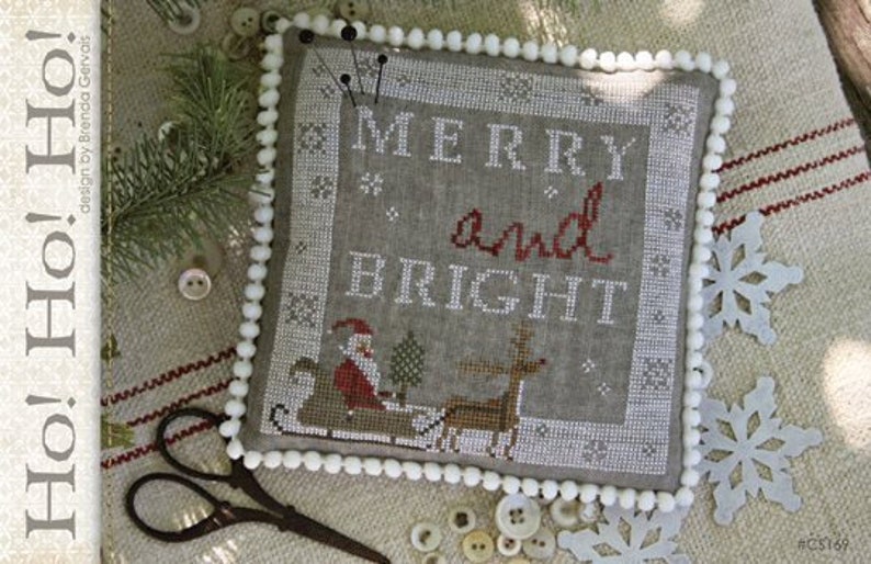 WITH THY NEEDLE Ho Ho Ho Merry and Bright counted cross stitch patterns holidays Christmas December Winter at thecottageneedle.com image 1