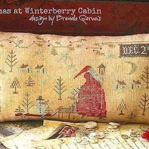 WITH THY NEEDLE Christmas at Winterberry Cabin Optional Wisper Floss counted cross stitch patterns at cottageneedle.com Santa Claus