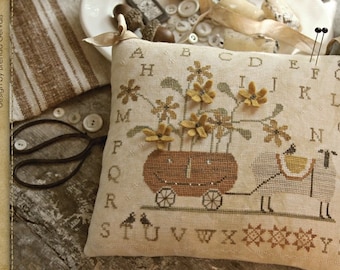 WITH THY NEEDLE Boo & Baa-bbie counted cross stitch patterns at thecottageneedle.com Halloween sampler Autumn harvest Fall