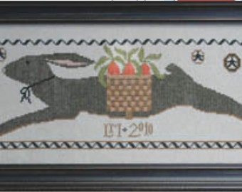 LA-D-DA Totin' Hare counted cross stitch patterns at thecottageneedle.com Easter bunny rabbit spring