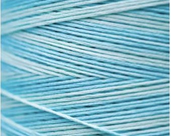 Puede incluir: Una bobina de hilo de algodón azul claro y turquesa.