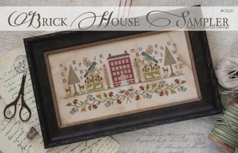 WITH THY NEEDLE Brick House Sampler counted cross stitch image 1