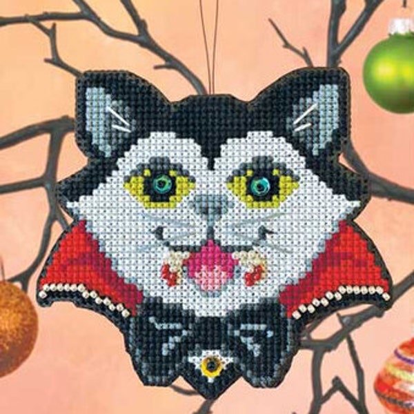 SATSUMA STREET Vamp-Purr Kit counted cross stitch patterns at thecottageneedle.com Halloween ornament