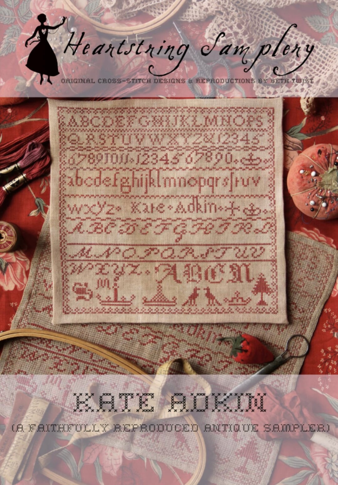 HEARTSTRING SAMPLERY Kate Adkin Reproduction Sampler Counted Cross ...