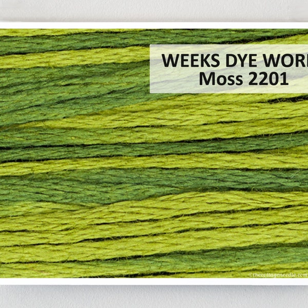 MOSS 2201 Hand-dyed Embroidery Floss Weeks Dye Works 6-strand WDW hand over dyed overdyed thread cross stitch needlepoint