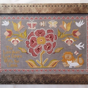 KATHY BARRICK Lion & The Lamb counted cross stitch patterns at cottageneedle.com