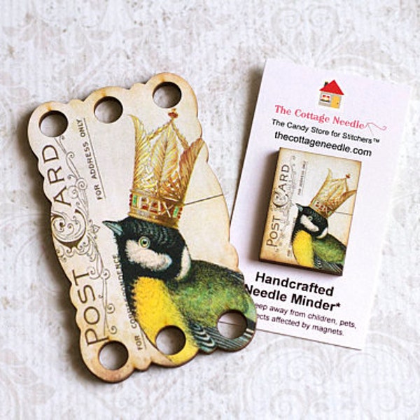 Great Tit Needle Minder and/or thread holder Crowned Bird Collection at thecottageneedle.com cross stitch tool