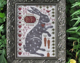 KATHY BARRICK Rodney Rebecca's Sweetheart counted cross stitch patterns at cottageneedle.com Spring bunny rabbit sampler Easter
