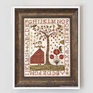 WITH THY NEEDLE Summer at Cherry Hill counted cross stitch patterns at thecottageneedle.com sampler prim cherries bees