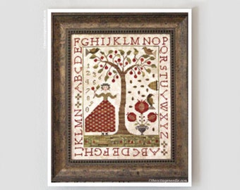 WITH THY NEEDLE Summer at Cherry Hill counted cross stitch patterns at thecottageneedle.com sampler prim cherries bees