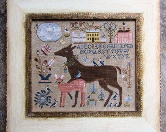 KATHY BARRICK Dearie & Darling counted cross stitch patterns at cottageneedle.com deer sampler harvest