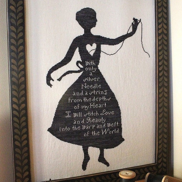 MY SHADOW by Heartstring Samplery counted cross stitch pattern Beth Twist monochromatic at cottageneedle.com