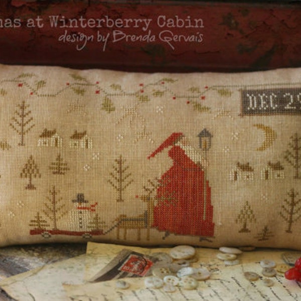 WITH THY NEEDLE Christmas at Winterberry Cabin counted cross stitch patterns at thecottageneedle.com Santa Claus