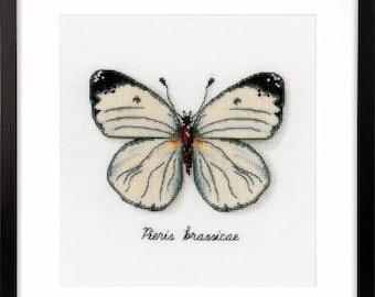 VERVACO White Butterfly Kit counted cross stitch INCLUDES fabric thread at thecottageneedle.com