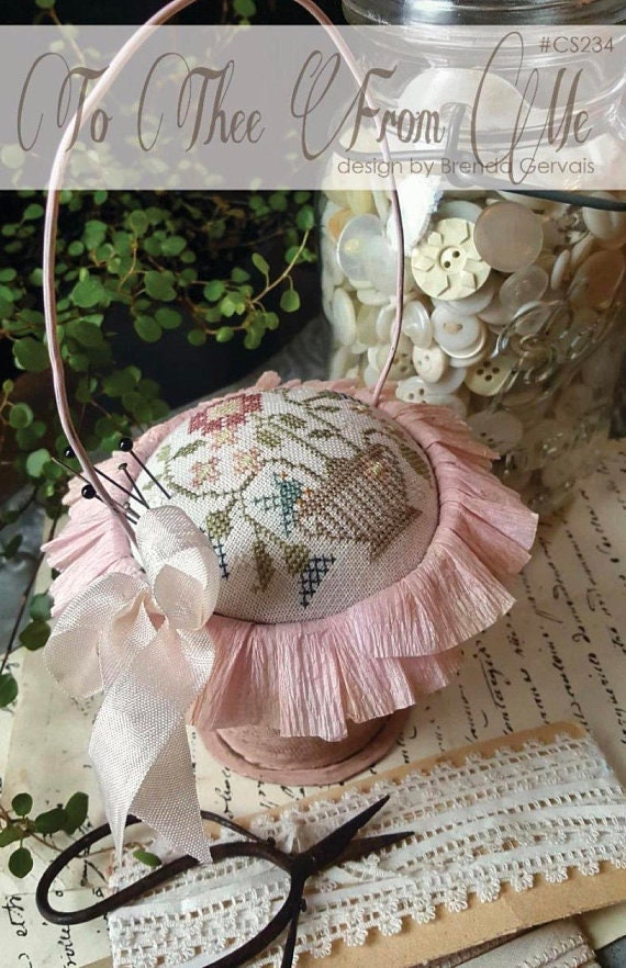 WITH THY NEEDLE To Thee From Me counted cross stitch patterns at cottageneedle.com Mother's Day Basket Pin Keep Brenda Gervais