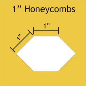 May include: A white honeycomb shape with 1-inch measurements, displayed on a yellow background. The text "1" Honeycombs" is at the top. The image is a diagram of a honeycomb.