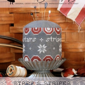 HEARTSTRING SAMPLERY Stars & Stripes Penny Pin Drum counted cross stitch patterns at cottageneedle.com