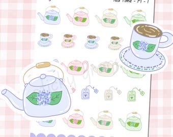 Hand-Drawn Tea Icon Planner Stickers: Tea Time Icons