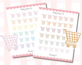 Hand-Drawn Grocery Shopping Icon Planner Stickers: Shopping Carts