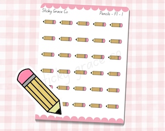 Handgetekende plannerstickers voor de start van het schooljaar: potloodpictogrammen