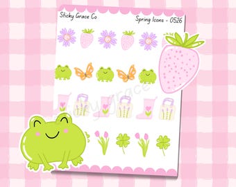 Hand-Drawn Spring Planner Icons Stickers: Spring Flowers & Friends