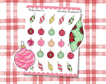 Hand-Drawn Christmas Icon Planner Stickers: Christmas Ornaments