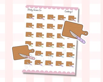 Handgezeichnete Koch Sticker: Schneidebrett Icons