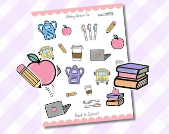 Hand-Drawn Back to School Planner Stickers: Teacher & Student Icons