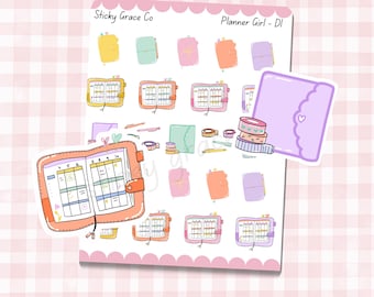 Hand-Drawn Stationary Icon Planner Stickers: Planner Girl