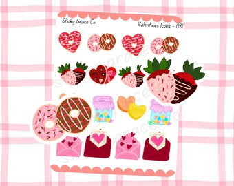 Hand-Drawn Valentines Planner Stickers: Mixed Valentines Icons