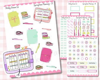 Hand-Drawn Stationary Icon Planner Stickers: Springtime Planning Kit
