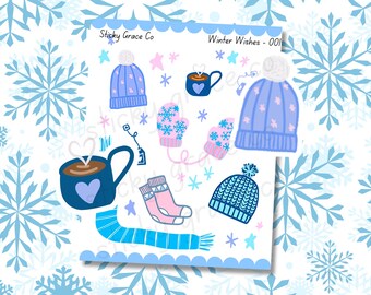 Handgetekende gezellige winterplannerstickers: kit winterwensen