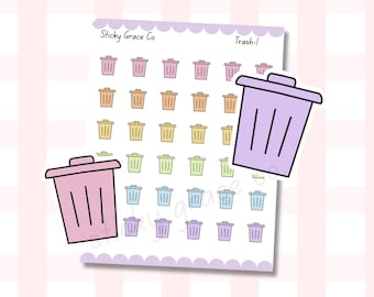 Hand-Drawn Chore Icon Planner Stickers: Trash Cans