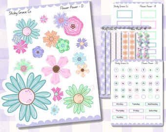Hand-Drawn Spring Planner Stickers: Flower Power Kit