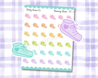 Handgetekende fitnessplannerstickers: hardloopschoenpictogrammen