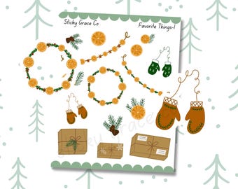 Hand-Drawn Cozy Winter Icon Planner Stickers: Favorite Things