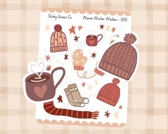 Handgetekende gezellige winterplannerstickers: pakket warme winterwensen
