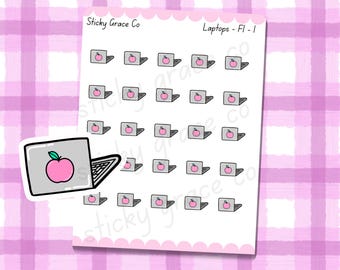 Handgetekende plannerstickers voor de start van het schooljaar: laptoppictogrammen
