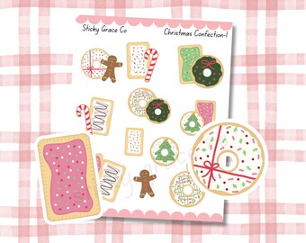 Hand-Drawn Planner Pastry Icon Stickers: Christmas Donuts and Pop Tarts