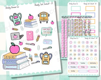 Handgetekende stickers voor je schoolplanner: Klaar voor school! Set