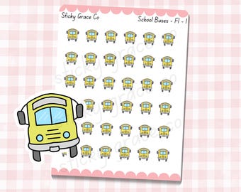 Handgetekende stickers voor je schoolplanner: Schoolbussen