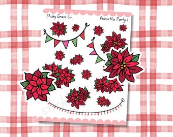Hand-Drawn Christmas Icon Planner Stickers: Poinsettia Party