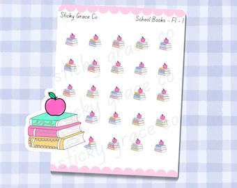 Handgetekende plannerstickers voor de start van het schooljaar: Schoolboeken