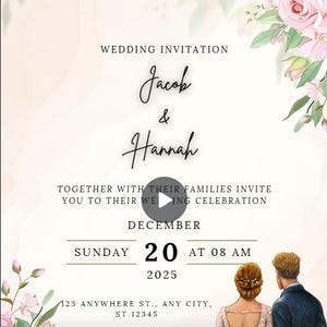 Elegant Floral Wedding Invitation, Animated & Musical,  Digital Canva Template, Editable