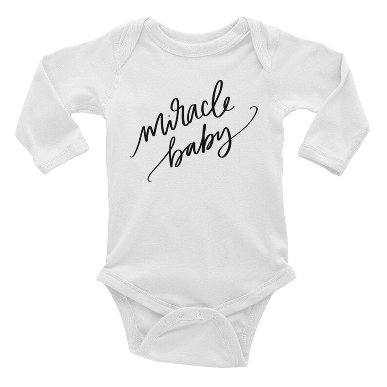 Miracle Baby Handlettered White Gray Long Sleeve Bodysuit Onesie Rainbow Baby Miracle NICU Graduate Preemie