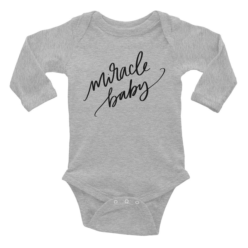 Miracle Baby Handlettered White Gray Long Sleeve Bodysuit Onesie Rainbow Baby Miracle NICU Graduate Preemie